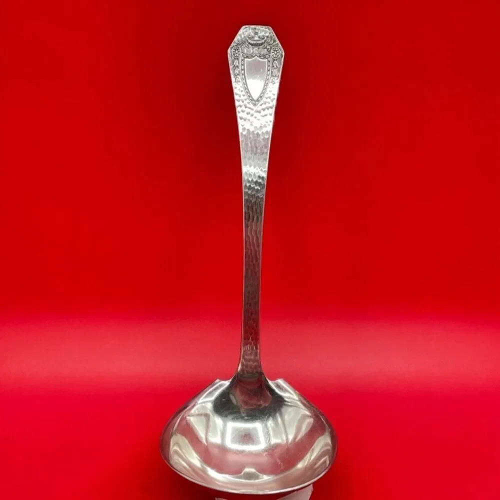 1847 Rogers Bros Heraldic Gravy Ladle Silverplate 1916 Hammered Finish